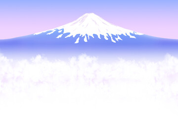 富士山と霞、雲、夕日又は朝日の背景イラスト