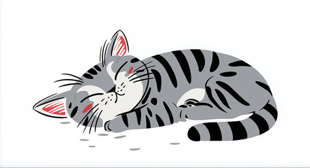 Modern minimal illustration of a cute sleeping cat