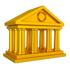 Golden architectural rendering, classical temple style, isolated on black background