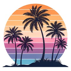 Retro Sunset Background with Palm Trees | Vintage Summer Beach Design