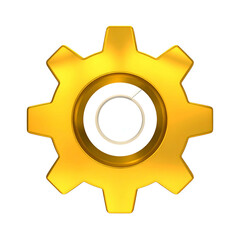 Shiny, golden gear with a white circle center against a black background