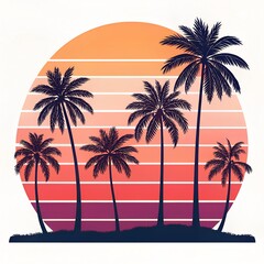 Retro Sunset Background with Palm Trees | Vintage Summer Beach Design