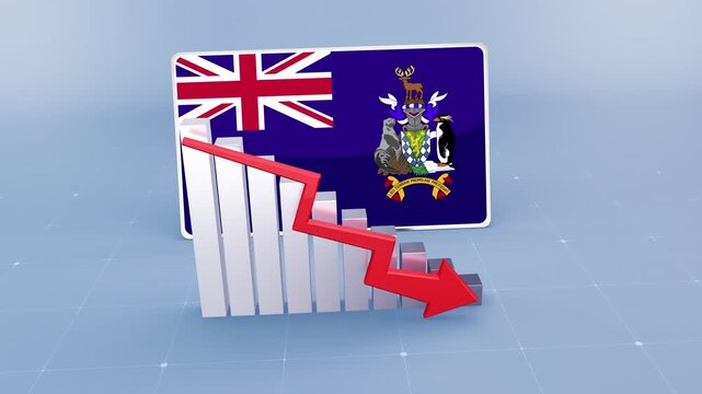 South Georgia and the South Sandwich Islands Flag and Bar Chart Graph Showing Decreasing Values a Red Arrow Economic Crisis Concept - Powered by Adobe