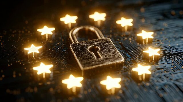 Golden padlock and stars symbolizing GDPR security - Powered by Adobe