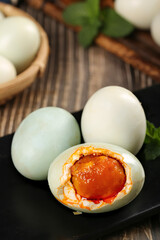 Chinese Salted Duck Eggs with Golden Runny Yolk Traditional Asian Cuisine Food Photography