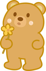 Cartoon Bear Holding a Flower
