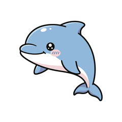 Naklejka premium Kawaii Dolphin — Adorable Streamlined Cute Dolphin Illustration on White Background