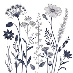 Hand-Drawn Wildflower Collection | Vintage Line Art Botanical Illustration