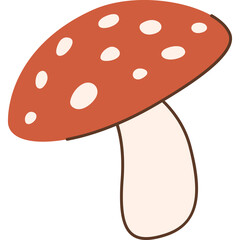 Whimsical Red Mushroom With White Spots And A Light Tan Stem Isolated On A White Background