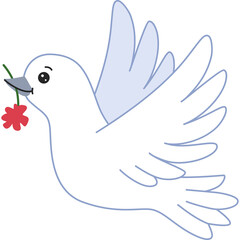 White Dove Carrying Red Flower Symbolizing Peace and Hope in Flight Against a Transparent Background