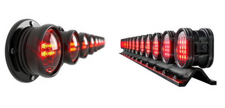 A row of red led lights on a transparent background