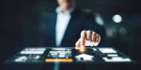 A sci fi architecture firm visualizing the future of asset and property design through holographic blueprint projection streamlined administration workflows advanced utility automation