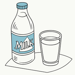 Design a fresh and vibrant scene featuring milk cartons and a bottle, with a dynamic milk splash flowing from a glass. The background should be light and airy, with soft gradient blues and greens to c