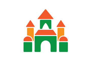Building Blocks Castle Silhouette Icon Kids Toy Construction Vector Illustration on White Background.