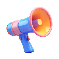 Megaphone 3d rendering isolated on white background. Cartoon plastic style icon.