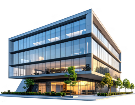 modern office building with windows transparent background.