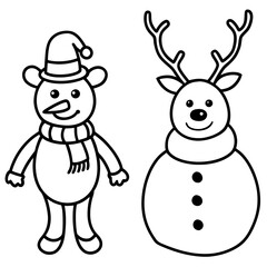 Cute Snowman and Reindeer Illustration | Cartoon Holiday Winter Design