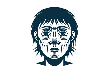 Detailed illustration shows the expressive face of an adult person with short hair