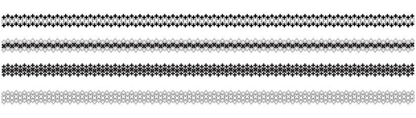Elegant decorative seamless borders featuring abstract cross shapes in monochrome style