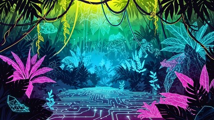 Neon Bio-Digital Futuristic Jungle Landscape