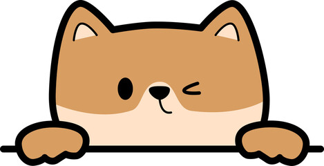 Cute shiba inu dog peeking over line cartoon for kids