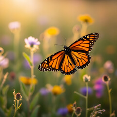 Naklejka premium Monarch Butterfly in Flight During Migration 
