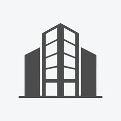 Building icon shows architectural style with symmetrical design on white background for simple representation