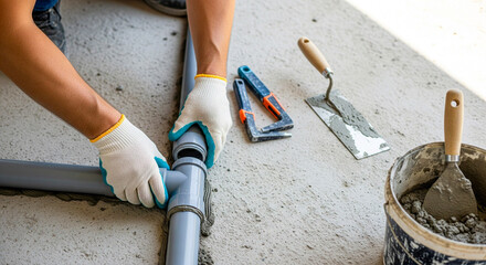 Plumber connecting pipes for efficient drainage system installation now