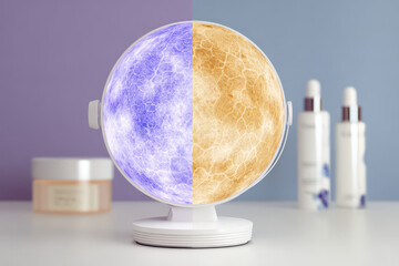 futuristic mirror analyzes skin aging and provides personalized skincare recommendations