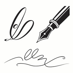 Fountain pen with signature in vector format