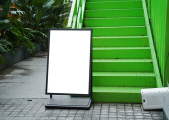 Blank white outdoor advertising stand sandwich board mock up template. Clear street signage board...
