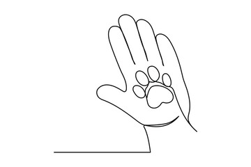 Obraz premium Minimal pet paw trace continuous line drawing isolated on white