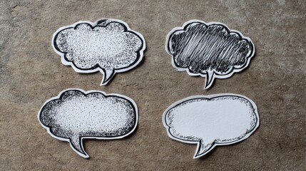 Creative speech bubbles for dialogue illustration studio setup graphic design minimalist style top-down view communication concept