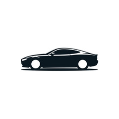 Black sleek luxury sports car silhouette vector illustration side view graphic