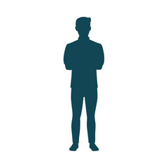 Obraz premium Minimal man standing with arms crossed silhouette vector with white background for confidence and leadership concept 