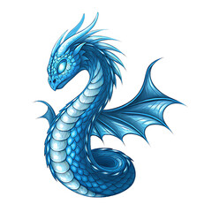 Fototapeta premium Blue serpentine dragon with scales and wings on background fantasy creature isolated on a transparent background