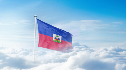 Haiti national flag waving in the sky. Haitinational flag for independence day.