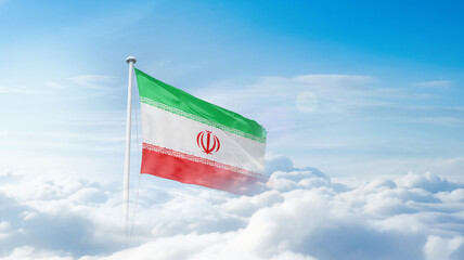 Iran national flag waving in the sky. Iran national flag for independence day.
