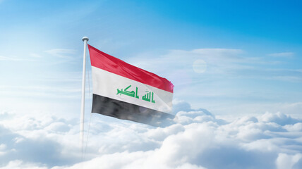 Iraq national flag waving in the sky. Iraq national flag for independence day.
