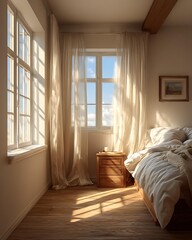 Scandi cozy minimalist dorm room interior, light wood tones,, natural  Modern Minimalist Dorm Interiors Aesthetic and Creative Lifestyle Spaces