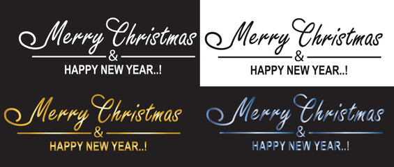 Merry Christmas Happy New Year Typography Vector Set - Elegant Calligraphy Greeting Text Design