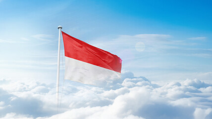 Indonesia national flag waving in the sky. Indonesia national flag for independence day.
