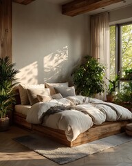 Scandi cozy minimalist dorm room interior, light wood tones,, natural  Modern Minimalist Dorm Interiors Aesthetic and Creative Lifestyle Spaces