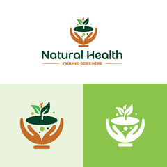 Green Natural Health Logo &ndash; Eco-Friendly Wellness and Organic Care Symbol for Holistic and Herbal Brands