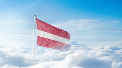 Latvia national flag waving in the sky. Latvia national flag for independence day.