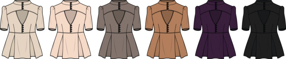 Obraz premium A collection of fashionable women's tops showcasing diverse colors and elegant designs for modern wardrobes