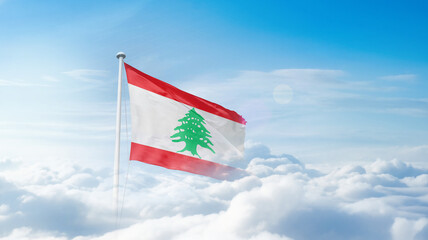 Lebanon national flag waving in the sky. Lebanon national flag for independence day.