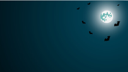 Halloween Night Bats Silhouetted Against a Glowing Moon in a Dark Blue Sky