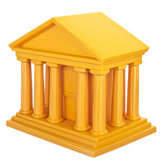 Golden rendered building with columns and a triangular roof, isolated on black