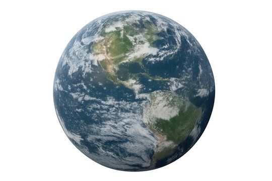Earth planet showing americas and clouds, global network communication and environmental concept on transparent background